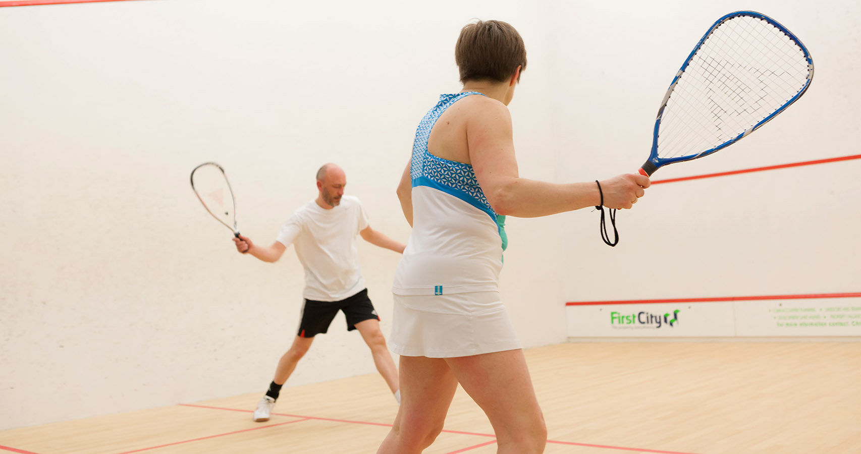 Racketball player in action